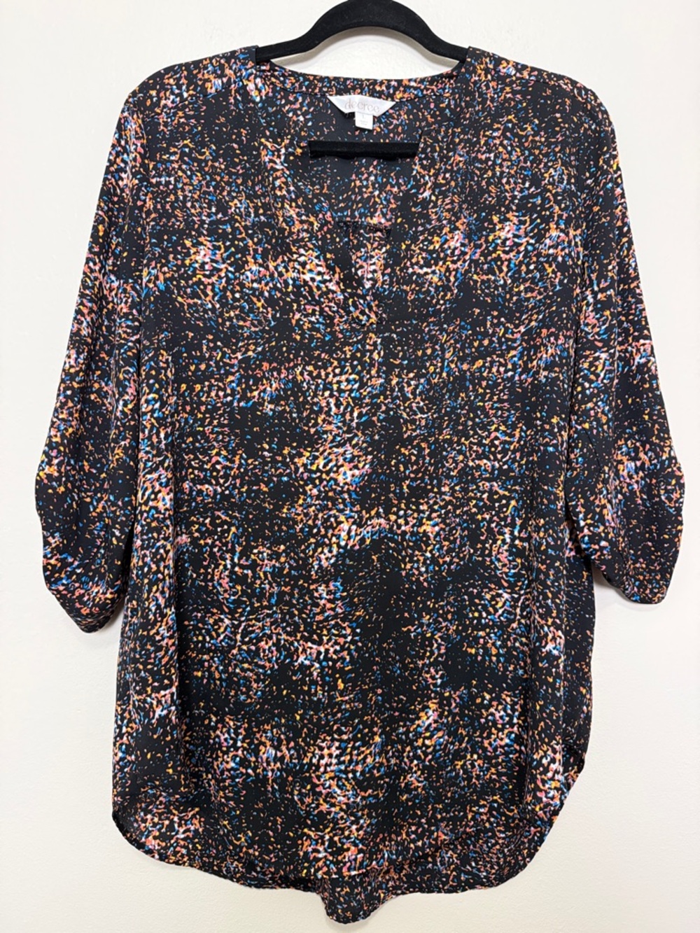 Decree Black Speckled V-Neck Tunic with Multicolor Flecks Women's Size Large